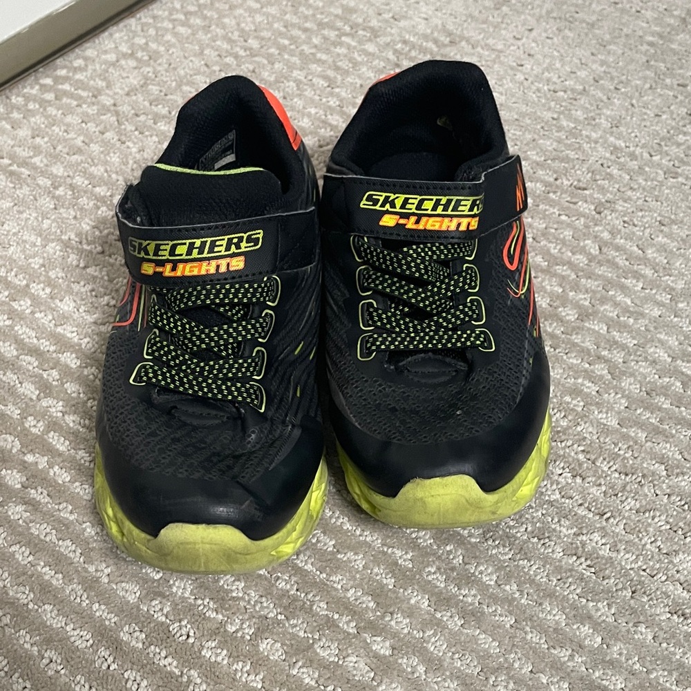 Skechers Black with Neon Green & Orange Kids Light-Up Sneakers